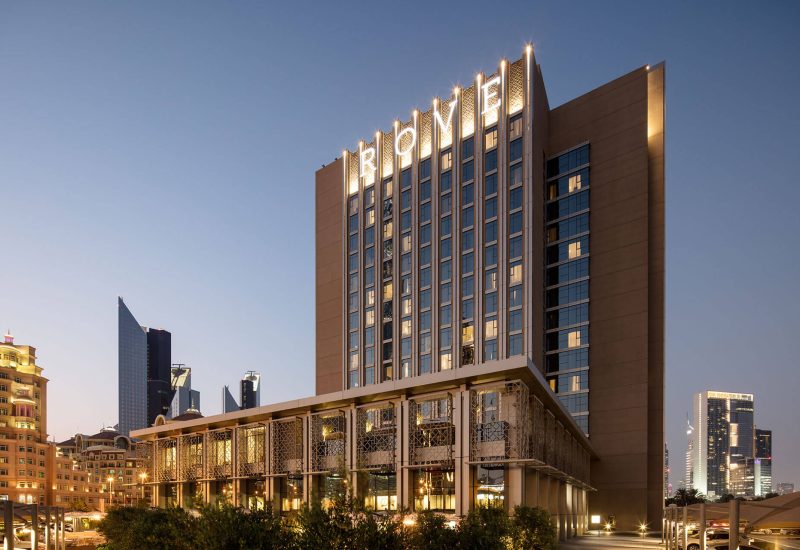 ROVE Downtown Building exterior by night